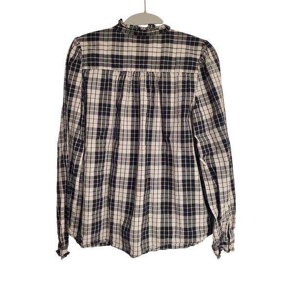 Women's LOFT Black & White Plaid Button Down Blouse w/ Ruffle Trim | Size Small - Picture 2 of 8